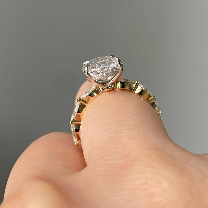 3 Carat Oval Cut Lab Grown Diamond Hidden Halo Engagement Ring, Solitaire With Accent Stone Wedding Ring , 14K Solid Gold Bridal Ring